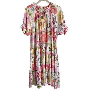Easel Los Angeles Plus 2X Tiered Maxi Dress Floral Puff Sleeves Summer Resort